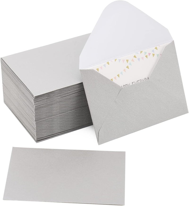 Keketer 100 Pack 4 x 2.75" Mini Envelopes Metallic Silver 120GSM Gift Card Envelopes Bulk Small Paper Gift Card Sleeves Greeting Card Business Card Tiny Envelope Pockets for Card & Invitation - Image 1